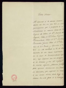 Carta de Javier de León Bendicho a Manuel Bretón de los Herreros, secretario, en la que acusa rec...
