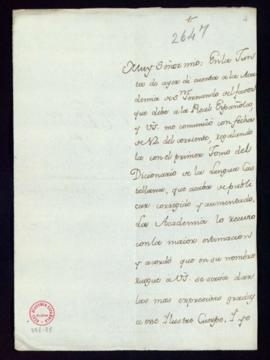 Carta de Ignacio de Hermosilla a Francisco Antonio de Angulo en la que, de parte de la Real Acade...
