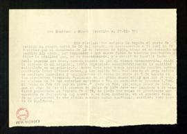 Copia de la carta de Melchor Fernández Almagro a Montaner y Simón en la que expresa su desacuerdo...