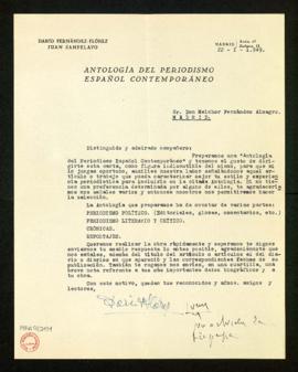Carta de Darío Fernández-Flórez y Juan Sampelayo a Melchor Fernández Almagro en la que le anuncia...