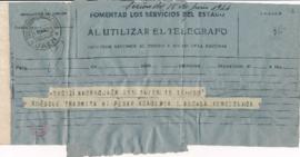 Telegrama de pésame de Antonio Alcalá Venceslada por el fallecimiento de Joaquín Álvarez Quintero
