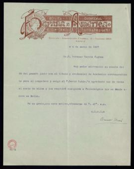 Carta de Bruno Ibeas a Lorenzo García Hughes en la que acusa recibo del título y la credencia del...