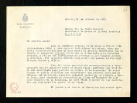 Carta de Agustín G. de Amezúa a Julio Casares acerca de los preparativos de su viaje oficial a Mé...