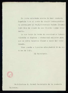 Copia del oficio del secretario a Enrique M. [Martínez] Sobral, secretario de la Academia Mexican...