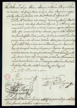 Orden de Mercurio Fernández Pacheco del libramiento a favor de Pedro González de 527 reales y 2 m...
