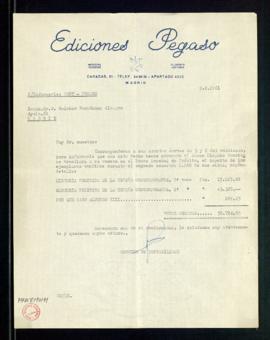 Carta de la sección de Contabilidad de Ediciones Pegaso a Melchor Fernández Almagro en la que le ...
