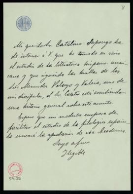 Traducción de la carta de J. D. M. Ford a Mariano Catalina en la que le informa que uno de sus di...