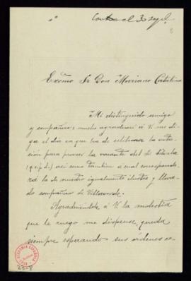Carta de Emilio Ferrari a Mariano Catalina [secretario de la Academia] en la que solicita que le ...