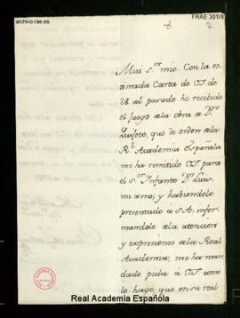 Carta de Miguel de Aristía a Manuel de Lardizábal y Uribe de acuse de recibo de la obra de Don Qu...
