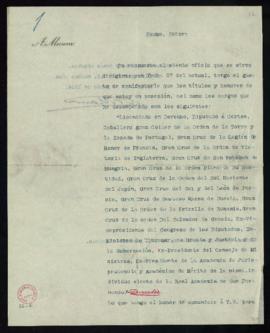 Carta de A[ntonio] Maura al secretario [Emilio Cotarelo]  en la que le da cuenta de sus cargos, t...