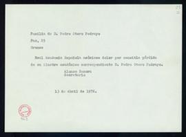 Copia del telegrama enviado a la familia de Ramón Otero Pedrayo de pésame por su fallecimiento