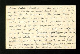 Carta de Pedro Laín Entralgo a Melchor Fernández Almagro en la que le dice que la madre de Pío Ba...
