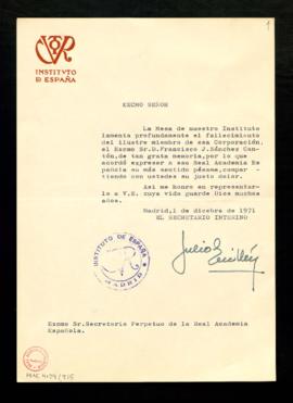 Oficio de Julio Guillén, secretario general perpetuo del Instituto de España, al secretario de la...