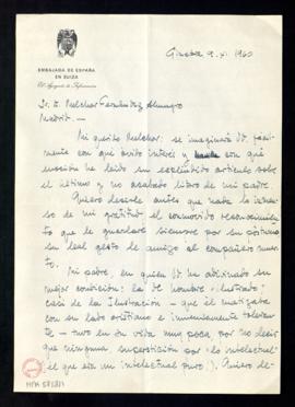 Carta de Víctor de la Serna, agregado de Información de la embajada de España en Suiza, a Melchor...