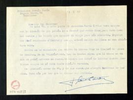 Carta de Francisco García Pavón a Melchor Fernández Almagro en la que le dice que no va a poder p...