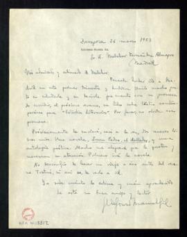 Carta de Ildefonso Manuel Gil a Melchor Fernández Almagro en la que le pide que no olvide su prom...