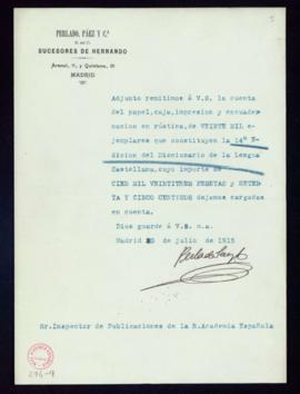 Carta de Perlado, Páez y C.ª al inspector de publicaciones de la Academia con la que remite la cu...