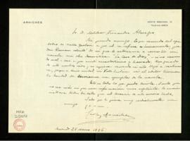 Carta de Carlos Arniches a Melchor Fernández Almagro en la que le dice que Ramón [del Valle-Inclá...
