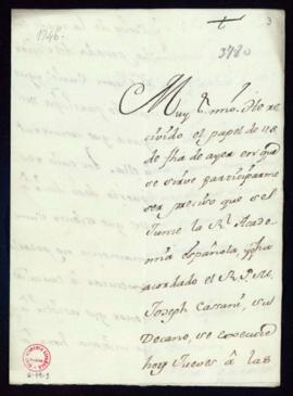 Carta de Casimiro de Ustáriz a Lope Hurtado de Mendoza en la que excusa su asistencia a la junta ...