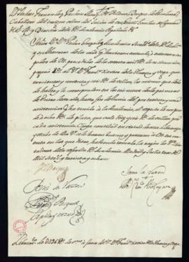 Orden del marqués de Villena del libramiento a favor de Francisco Javier de la Huerta y Vega de 4...