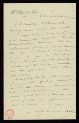 Carta de Antolín López Peláez a Emilio Cotarelo en la que expresa su profundo reconocimiento por ...