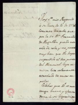 Carta del marqués de Santa Cruz a Manuel de Lardizábal y Uribe en la que se muestra conforme con ...