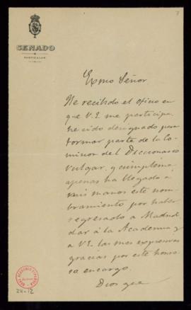 Carta del marqués de Pidal [Luis Pidal y Mon] al director [el conde de Cheste] en la que agradece...