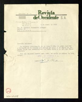 Carta de (ileg.) a Melchor Fernández Almagro con la que le adjunta la liquidación de su Vida y ob...