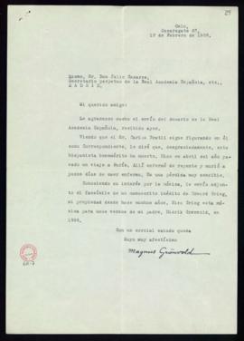 Carta de Magnus Grönvold a Julio Casares en la que le agradece el envío del Anuario, le informa d...