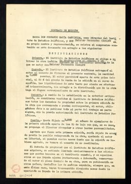 Contrato de edición entre Fernando María Castiella, director del Instituto de Estudios Políticos,...