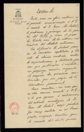 Carta de Fermín Canella Secades [al director, el conde de Cheste] en la que le comunica el fallec...