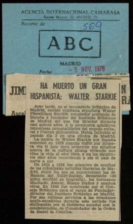 Recorte del diario ABC con la noticia Ha muerto un gran hispanista: Walte Starkie