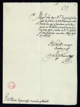 Carta de Juan de Ferreras a Vincencio Squarzafigo de agradecimiento por el envío del tercer tomo ...