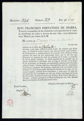 Recibo de Francisco Fernández de Ibarra, tesorero recaudador de las cantidades correspondientes a...