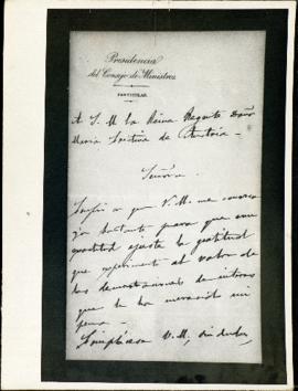 Carta de Antonio Cánovas del Castillo a la reina regente