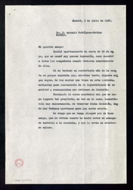 Copia sin firma de la carta [del director de la Real Academia Española] a Antonio Rodríguez-Moñin...