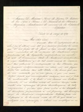 Copia de la carta de Julio Zaldumbide a Mariano Roca de Togores, Antonio de los Ríos y Rosas y Fe...