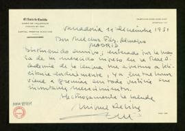 Carta de Miguel Delibes a Melchor Fernández Almagro en la que le felicita por su ingreso en la Re...