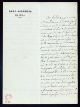 Carta del marqués de Molins, censor de la Real Academia Española, a Antonio M[arí]a Segovia en la...