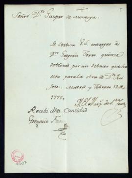 Orden del marqués de Santa Cruz del pago a Gregorio Ferro de 15 doblones por un dibujo para la ob...