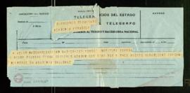 Telegrama de Eugenio d'Ors a Julio Casares con la indicación de la celebración de las sesiones ac...