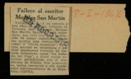Recorte de El Alcázar con la noticia Fallece el escritor Morales San Martín
