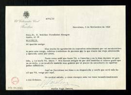Carta de Matías Vega Guerra, gobernador civil de Barcelona, a Melchor Fernández Almagro en la que...