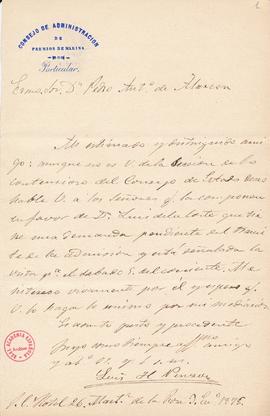 Carta de Luis Hernández Pinzón a Pedro Antonio de Alarcón para que hable a favor de Luis de la Co...