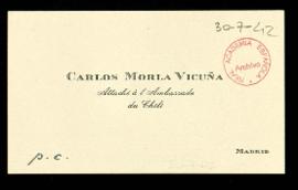 Tarjeta de visita de Carlos Morla Vicuña, Attaché à l'Ambassade du Chili