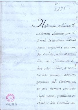 Carta de Antonio M[a]r[tíne]z Salazar a Fran[cis]co Ant[oni]o de Angulo con la que remite la nuev...