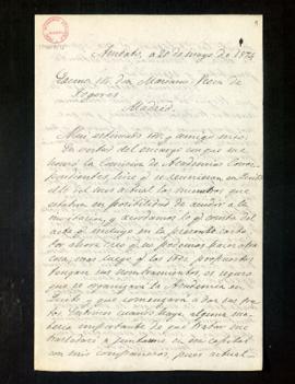 Carta de Juan León Mera a Mariano Roca de Togores en la que le comunica que ha cumplido el encarg...