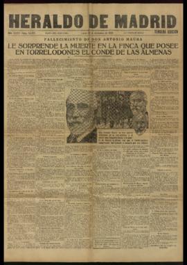 Ejemplar del diario Heraldo de Madrid de 14 de diciembre de 1925, con la noticia del fallecimient...