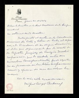 Carta de Miguel Ángel Carbonell al director de la Academia en la que transmite el pésame de la Ac...