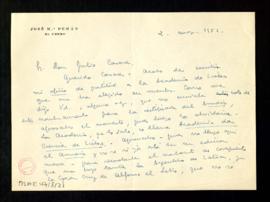 Carta de José María Pemán a Julio Casares en la que le pide que se añada al Anuario su condición ...